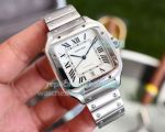 Replica Cartier Santos Automatic Watch White Dial Stainless Steel Strap Silver Bezel
